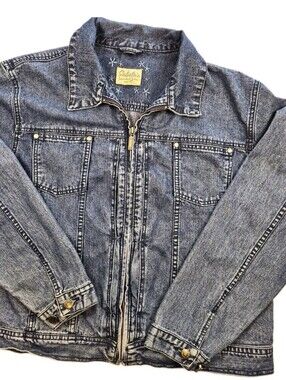 VTG Cabelas Womens Sz XL Blue Denim Zip-Front Jacket Inseam Pockets USA Sku759